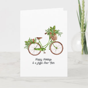 Aquarellfarbenes Blumenradfahrrad Weihnachten Fami