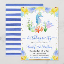 Aquarellfarbenes Blumenwasser Seepferd Geburtstag