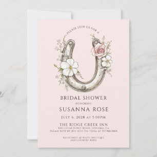 Aquarellfarbenes Blütenhorseshoe Rosa Brautparty Einladung