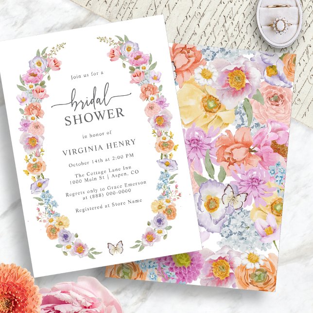 Aquarellfarbenes Brautparty Einladung (Watercolor Bright Floral Bridal Shower Invitation by Painted Paperie
)
