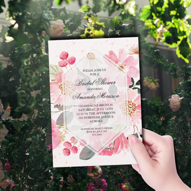 Aquarellfarbenes Brautparty Einladung (Watercolor pink garden flowers bridal shower invitations)