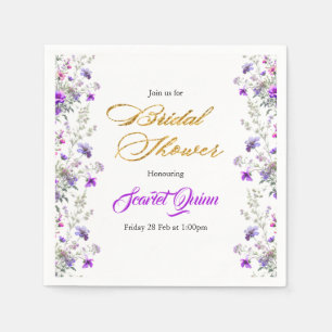 Aquarellfarbenes Brautparty mit lila Wildblume Serviette