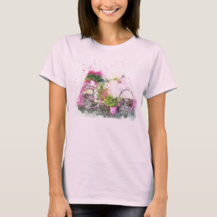 Aquarellfarbenes Fahrrad in rosa Hemd T-Shirt