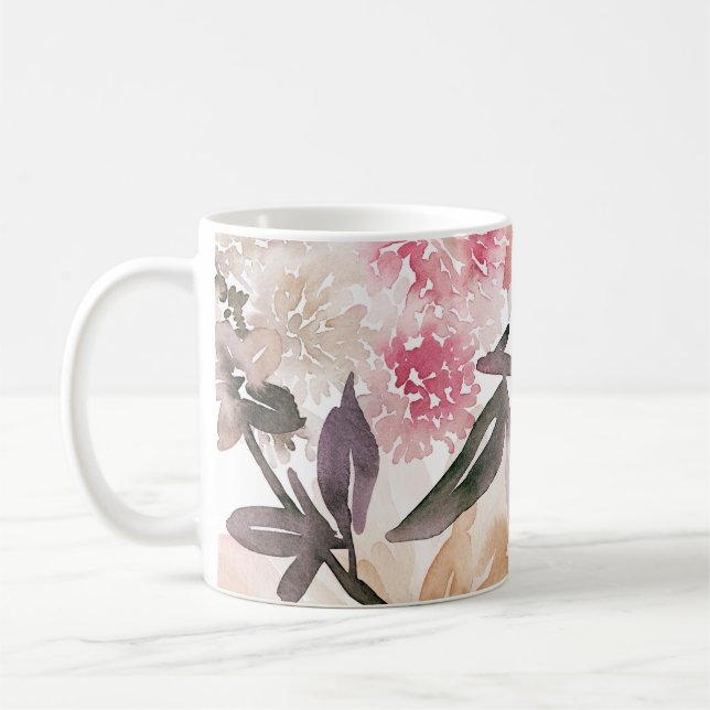 Aquarellfarbenes Hintergrundmuster, Blume, Kunst,  Kaffeetasse (Links)