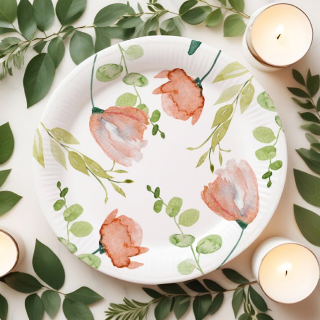 Aquarellfarbenes Korallengrün Brautparty Pappteller (Von Creator hochgeladen)