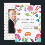 Aquarellfarbenes mexikanisches Fiesta Wedding Foto Save The Date<br><div class="desc">Wasserfarben Blumenfiesta Hochzeitsfest Save the Date entwickelt,  um schnell und einfach auf Ihre Event-Besonderheiten angepasst werden.</div>