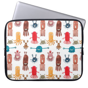 Aquarellfarbenes nahtloses Muster lustiger Monster Laptopschutzhülle