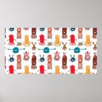 Aquarellfarbenes nahtloses Muster lustiger Monster