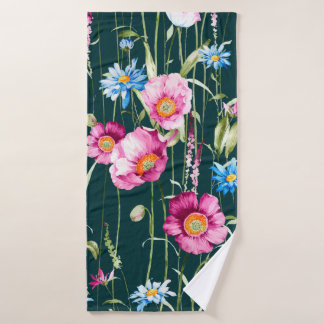 Aquarellfarbenes nahtloses Muster mit Mohnmohn-Blu Badehandtuch