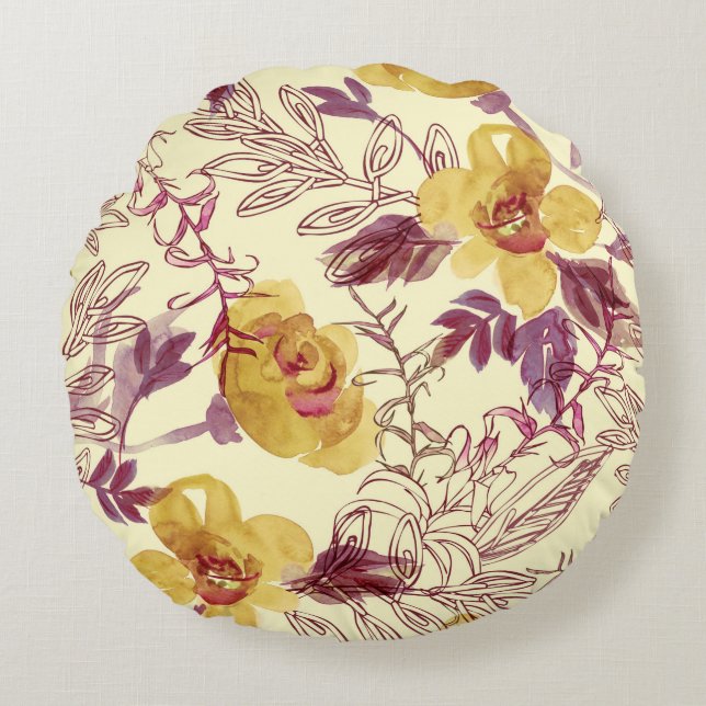 Aquarellfarbenes Nahtloses Muster mit verdichtetem Rundes Kissen (Vorderseite)