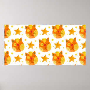 Aquarellfarbenes nahtloses Muster von Katzengesich Poster