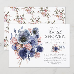 Aquarellfarbenes Navy Blush Brautparty Einladung