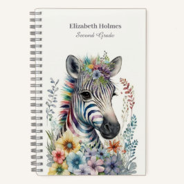 Aquarellfarbenes Niedliches Zebra mit Blume Notizbuch