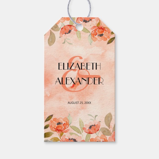 Aquarellfarbenes orangefarbenes Brautparty Gefalle Geschenkanhänger (Vorderseite)