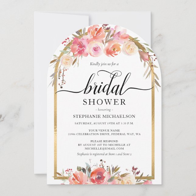 Aquarellfarbenes Rosa Brautparty Einladung (Vorderseite)