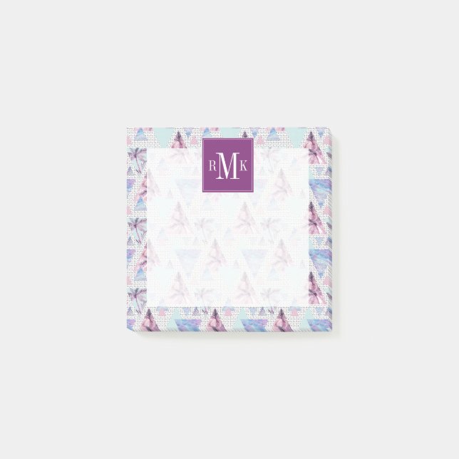 Aquarellfarbenes rosa und blaues Palmenmuster Post-it Klebezettel (Vorderseite)