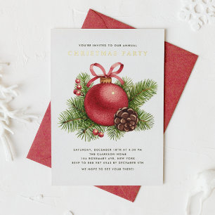 Aquarellfarbenes Rotes Ball Ornament Weihnachten P Folieneinladung