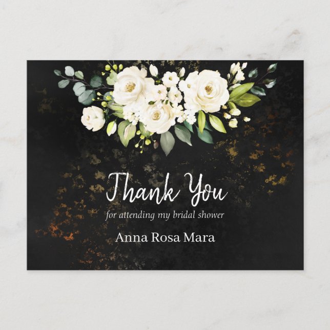 *~* Aquarellfarbenes rustikales Weißrosen-Brautpar Postkarte (Vorderseite)