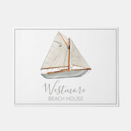 Aquarellfarbenes Sailboat Beach House Fußmatte