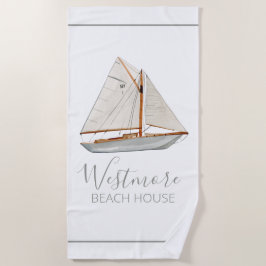 Aquarellfarbenes Sailboat Beach House Strandtuch