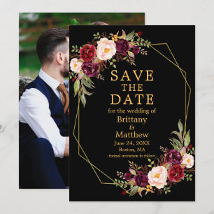 Aquarellfarbenes Schwarzes Gold-Frame-Foto Save The Date