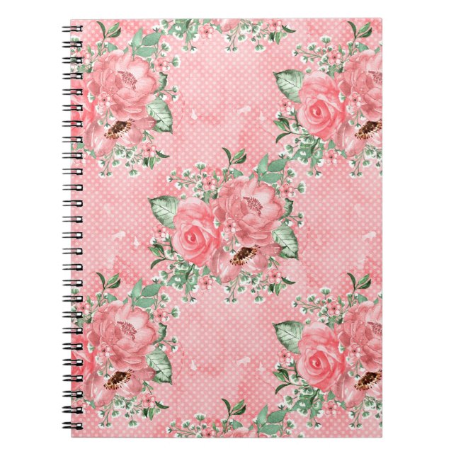 Aquarellfarbenes Shabby Chic Rosen und Polka-Punkt Notizblock (Vorderseite)