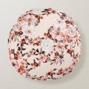 Aquarellfarbenes Vintages, nahtloses Blumenmuster, Rundes Kissen