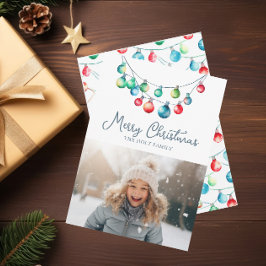 Aquarellfarbenes Weihnachtsweih-Lichter-Foto Feiertagskarte