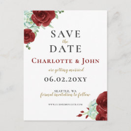 Aquarellfarbenes, weinrotes Gold Save the Date Ankündigungspostkarte