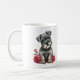 AquarellfarbenMiniaturschnauzer mit Rote Rosen Kaffeetasse