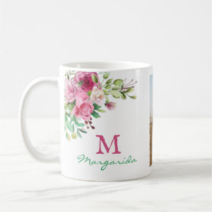Aquarellfarbenmonogramm: Zwei Foto Collage Girl Kaffeetasse