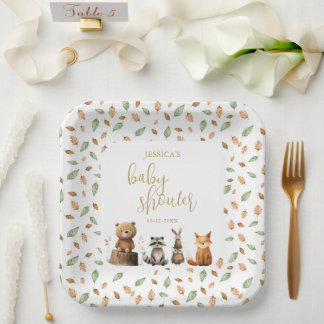 Aquarellfarbenneutrales Woodland Tier Babydusche Pappteller