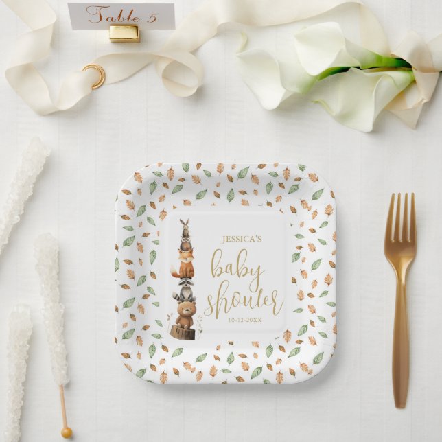 Aquarellfarbenneutrales Woodland Tier Babydusche Pappteller (Hochzeit)