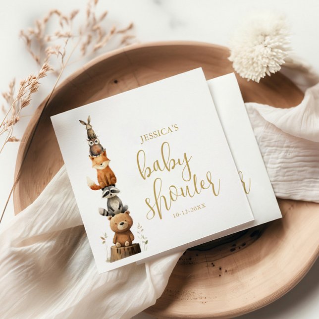 Aquarellfarbenneutrales Woodland Tier Babydusche Serviette (Von Creator hochgeladen)