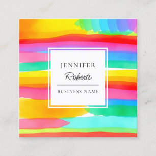 Aquarellfarbige Regenbogenstreifen-Muster Quadratische Visitenkarte