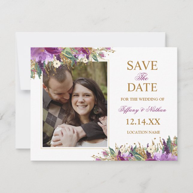 Aquarellfärbung Amethyst Save the Date Foto (Vorderseite)