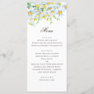 Aquarellfärbung. Chamomile. Blumenhochzeit Menükarte