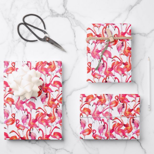 Aquarellfärbung Flamingo in Wasserfarben Geschenkpapier Set (Vorderseite)