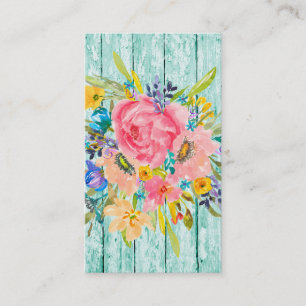 Aquarellfärbung Rose Blumenspray auf Chippy Aqua Visitenkarte