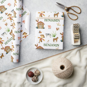 Aquarellfarm Geburtstags Tiere Individuelle Name Geschenkpapier