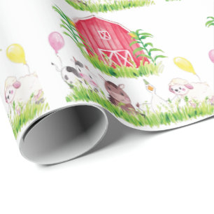 Aquarellfarm Geburtstagstiere Geschenkpapier