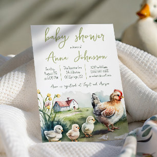 Aquarellfarm mit Chicks Baby Dusche Einladung