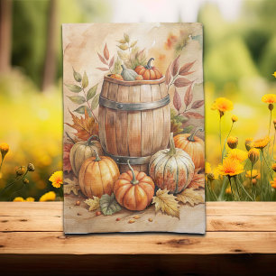 Aquarellfass mit Kürbissen Herbst Geschirrtuch