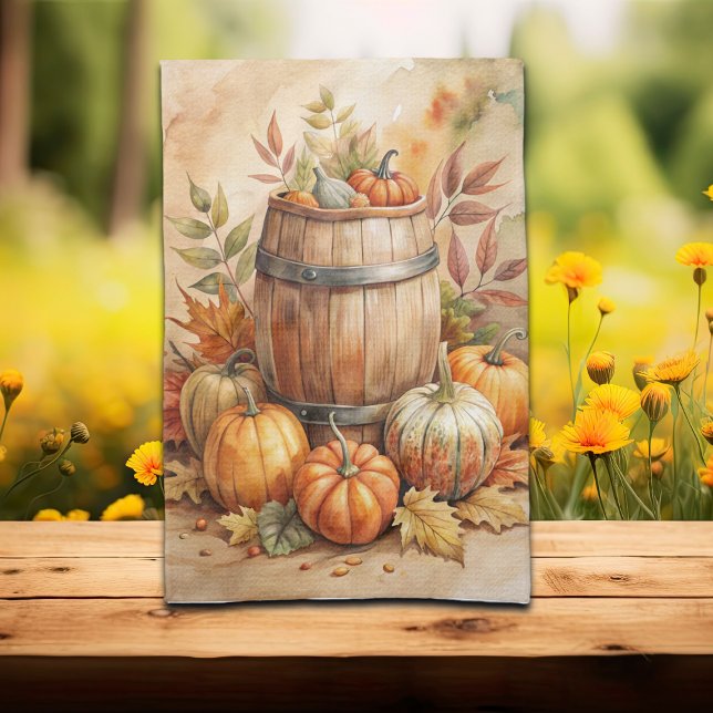 Aquarellfass mit Kürbissen Herbst Geschirrtuch (Von Creator hochgeladen)