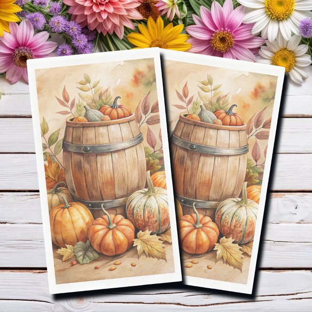 Aquarellfass mit Kürbissen Herbst Serviette (Von Creator hochgeladen)