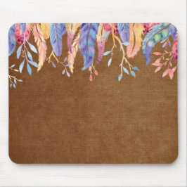 AquarellFedern auf Braun Mousepad