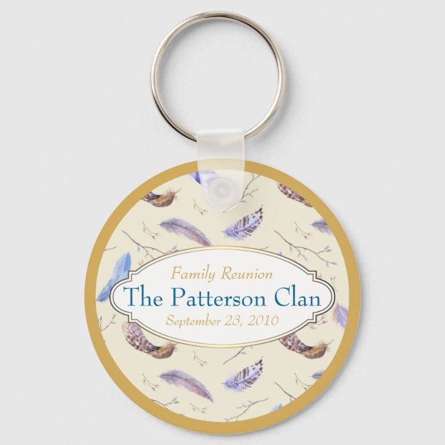 AquarellFedern mit Extravaganter Frame Wiedersehen Schlüsselanhänger (Vorderseite)