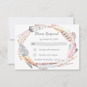 AquarellFedern Rustikale Bohemische Hochzeit RSVP