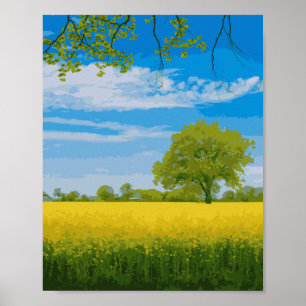 Aquarellfeld mit gelben Blumen Poster