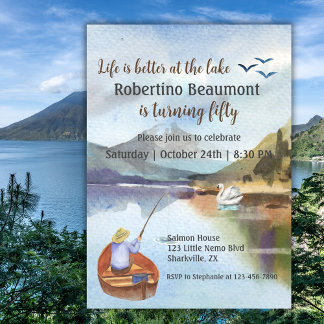 Aquarellfischerei am See 50. Geburtstagsparty Ankündigung